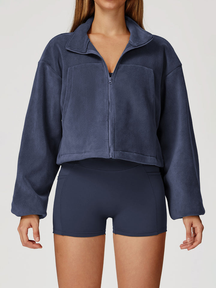 High Collar Fleece Drawstring Jacket