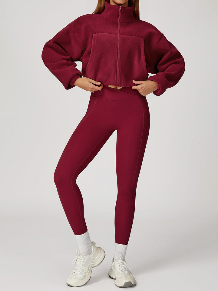 High Collar Fleece Drawstring Jacket