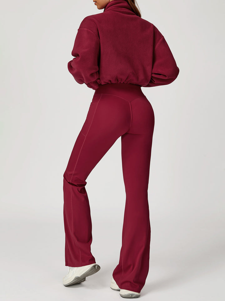 High Collar Fleece Drawstring Jacket