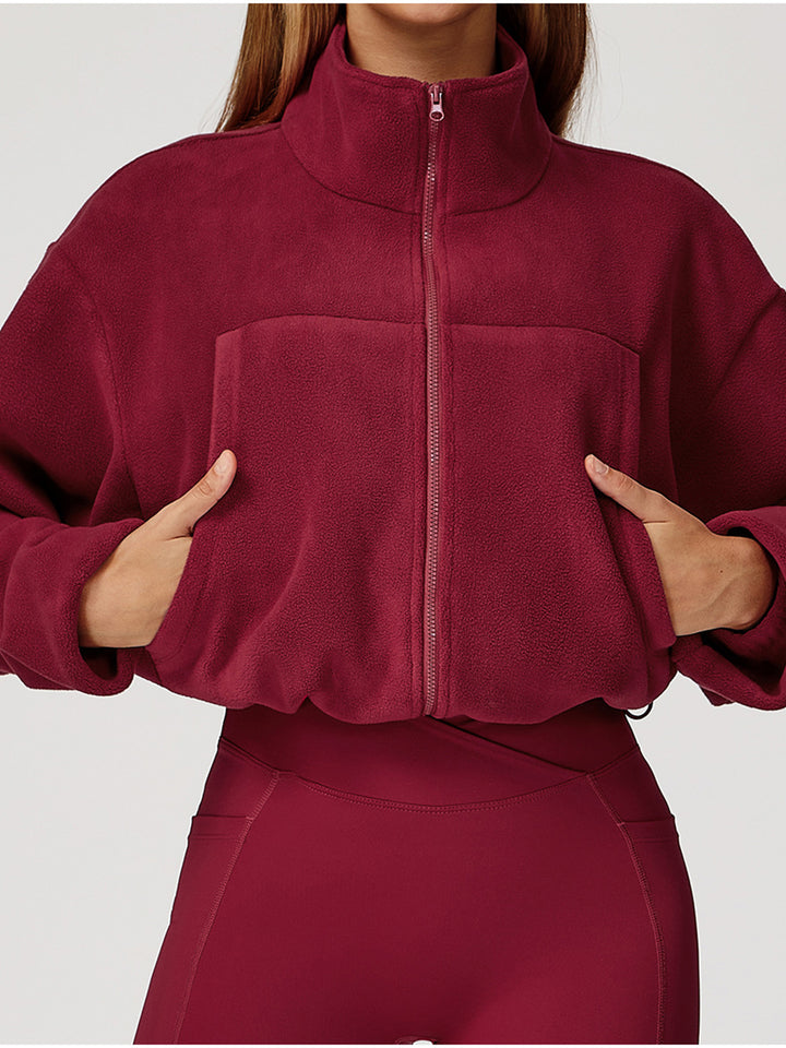 High Collar Fleece Drawstring Jacket