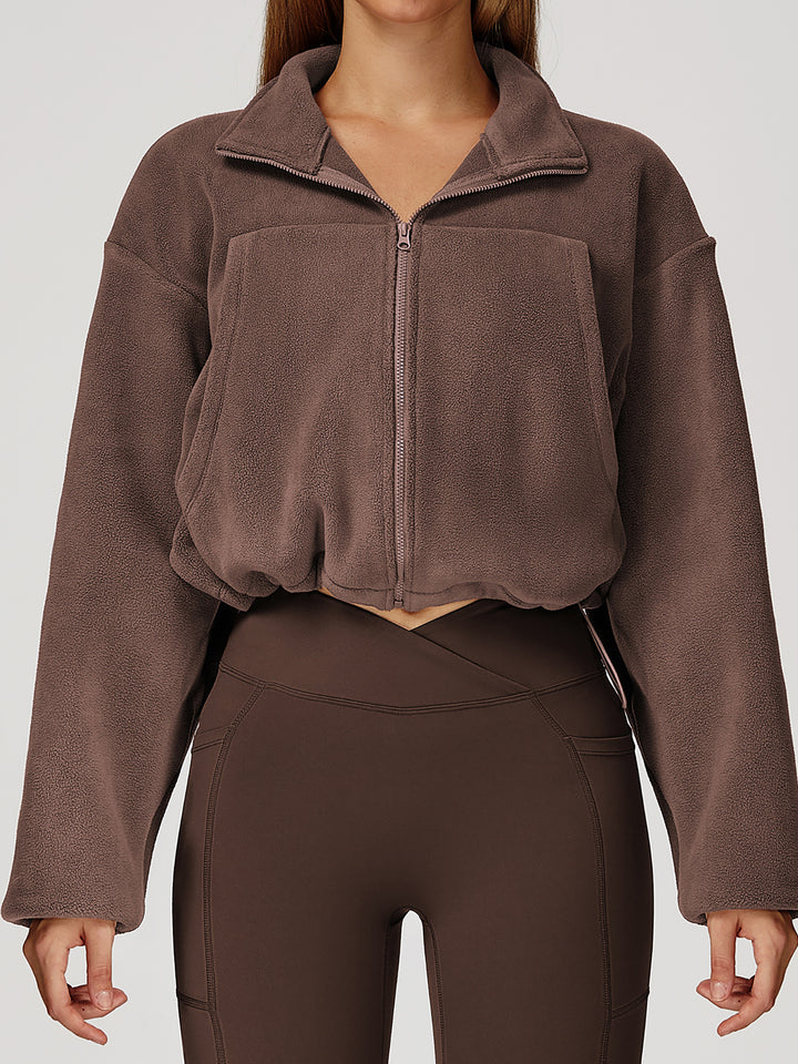 High Collar Fleece Drawstring Jacket