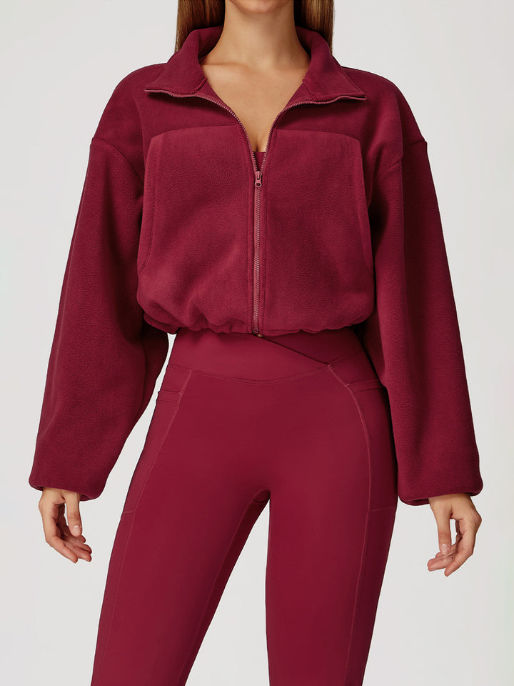 High Collar Fleece Drawstring Jacket