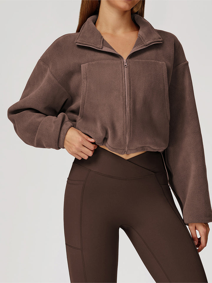 High Collar Fleece Drawstring Jacket