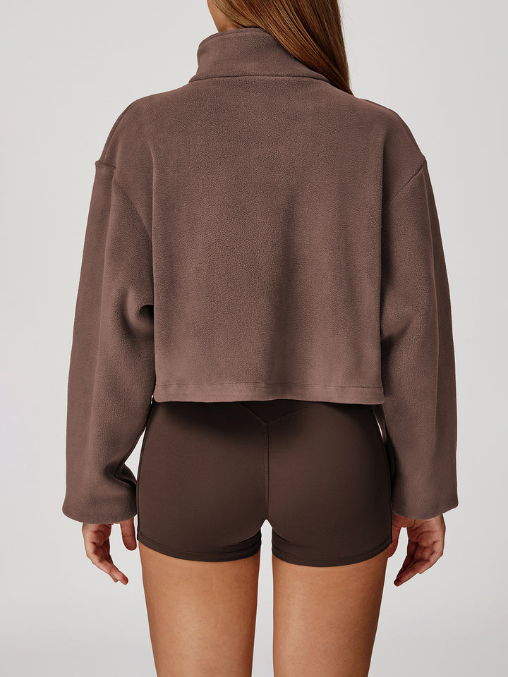 High Collar Fleece Drawstring Jacket