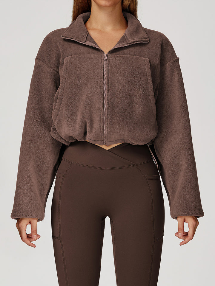 High Collar Fleece Drawstring Jacket