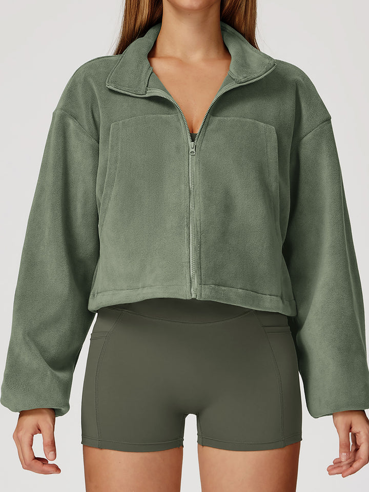High Collar Fleece Drawstring Jacket