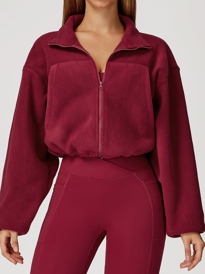 High Collar Fleece Drawstring Jacket