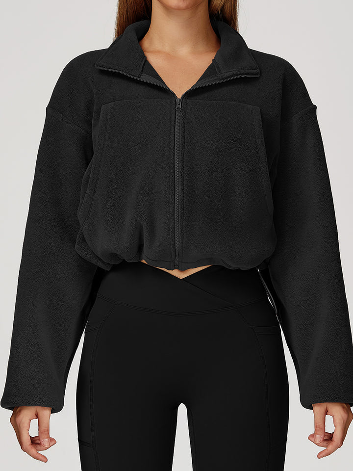High Collar Fleece Drawstring Jacket