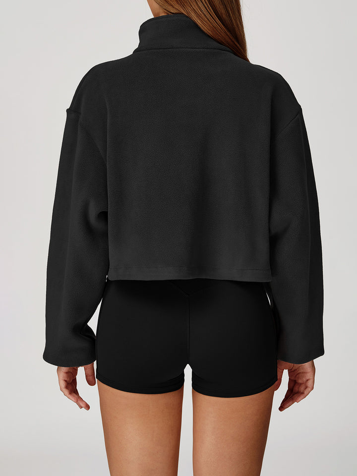 High Collar Fleece Drawstring Jacket