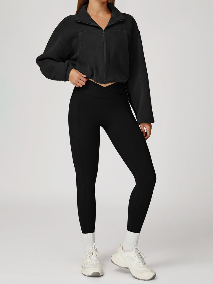 High Collar Fleece Drawstring Jacket