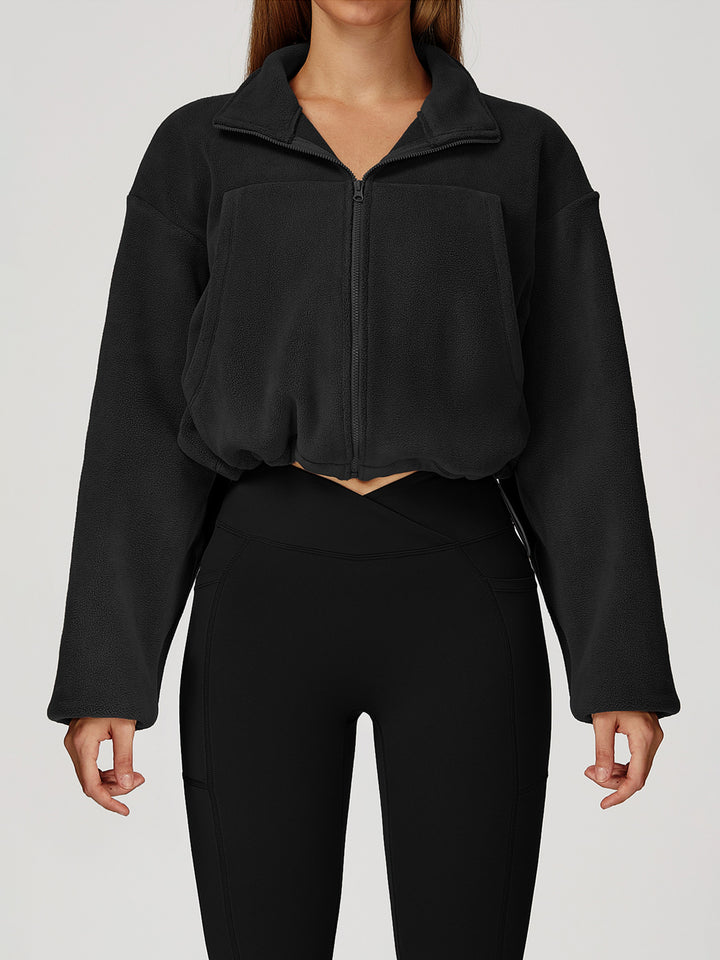 High Collar Fleece Drawstring Jacket
