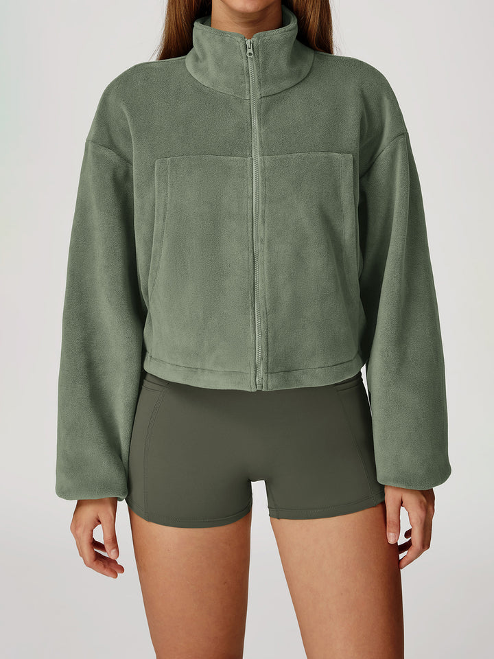 High Collar Fleece Drawstring Jacket