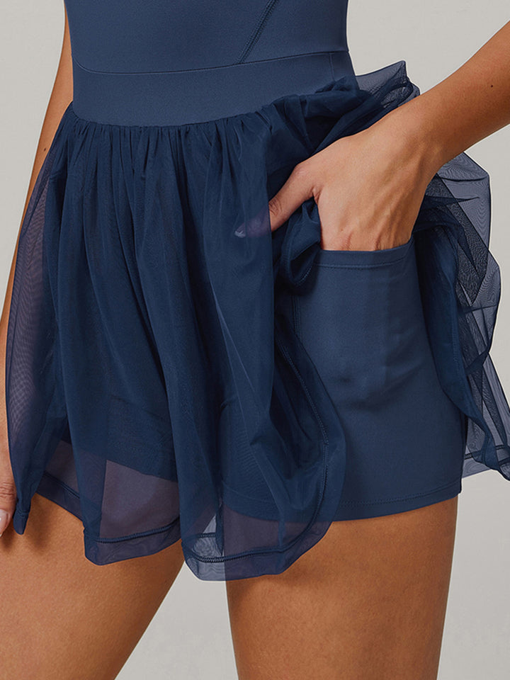 Mesh Layered Sports Dress with Built-in Shorts