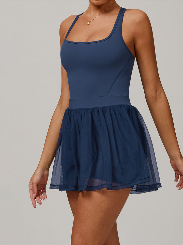Mesh Layered Sports Dress with Built-in Shorts