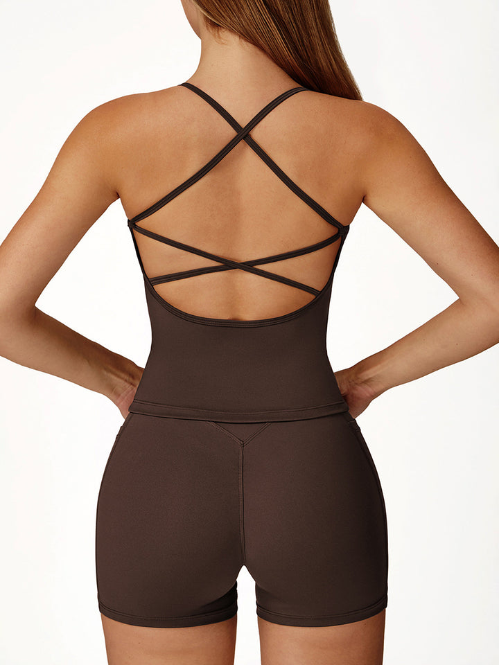 Nude Fabric Cross-Back Sports Top