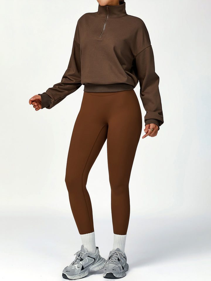 Terry Stand Collar Half-Zip Long Sleeve