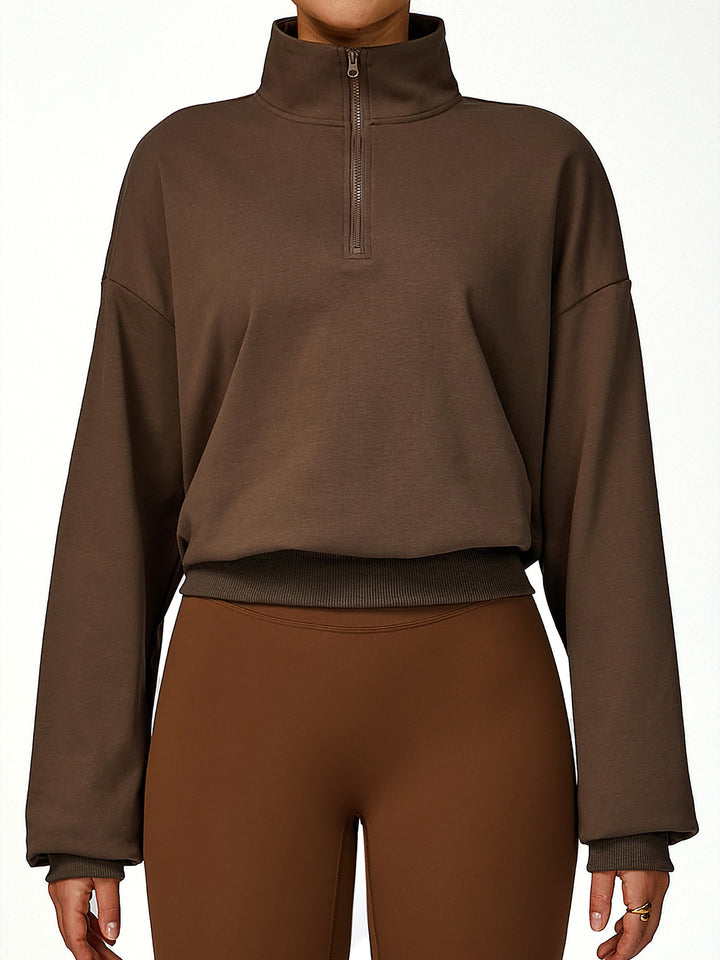 Terry Stand Collar Half-Zip Long Sleeve