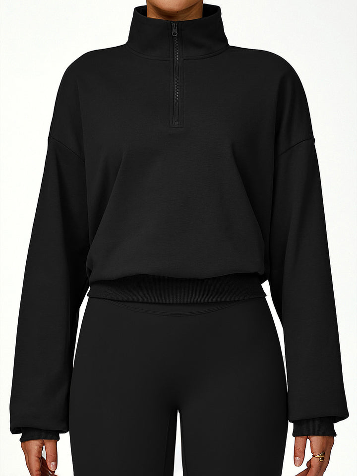 Terry Stand Collar Half-Zip Long Sleeve