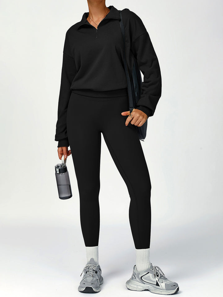 Terry Stand Collar Half-Zip Long Sleeve