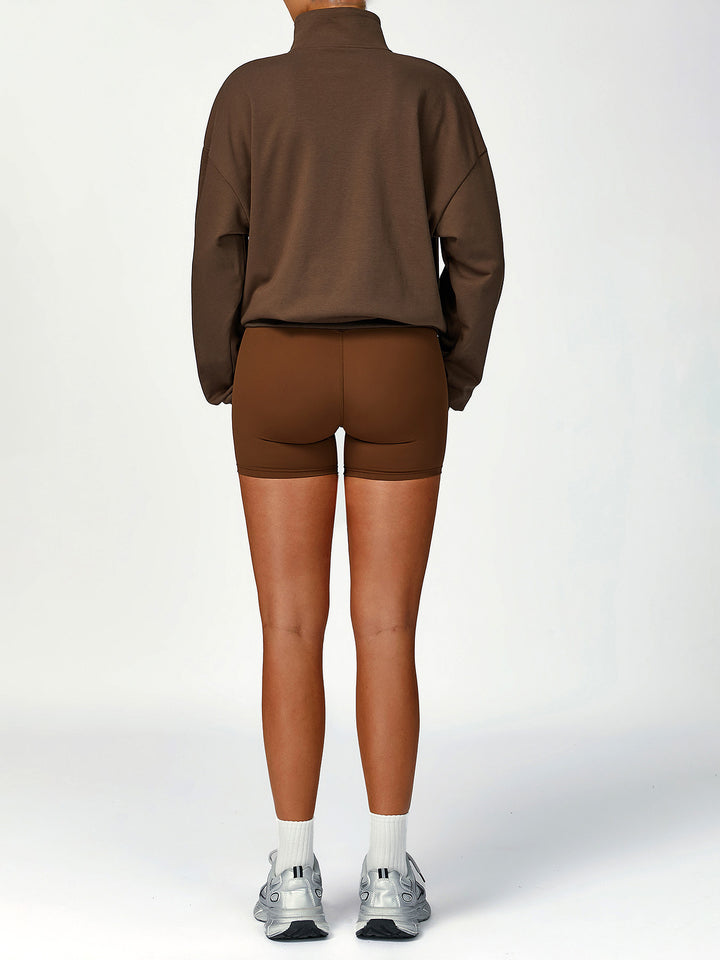 Terry Stand Collar Half-Zip Long Sleeve