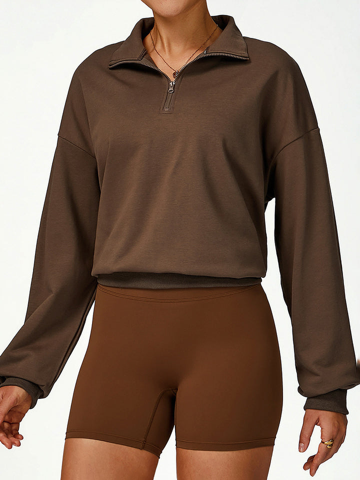 Terry Stand Collar Half-Zip Long Sleeve