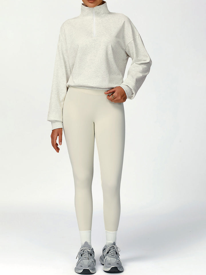 Terry Stand Collar Half-Zip Long Sleeve