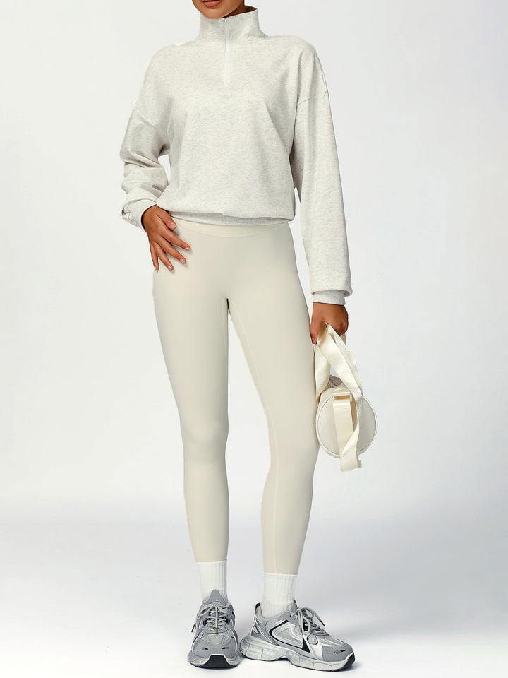 Terry Stand Collar Half-Zip Long Sleeve