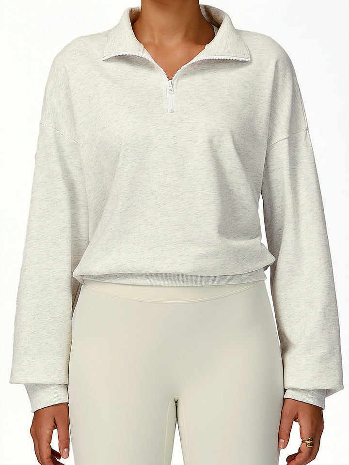 Terry Stand Collar Half-Zip Long Sleeve