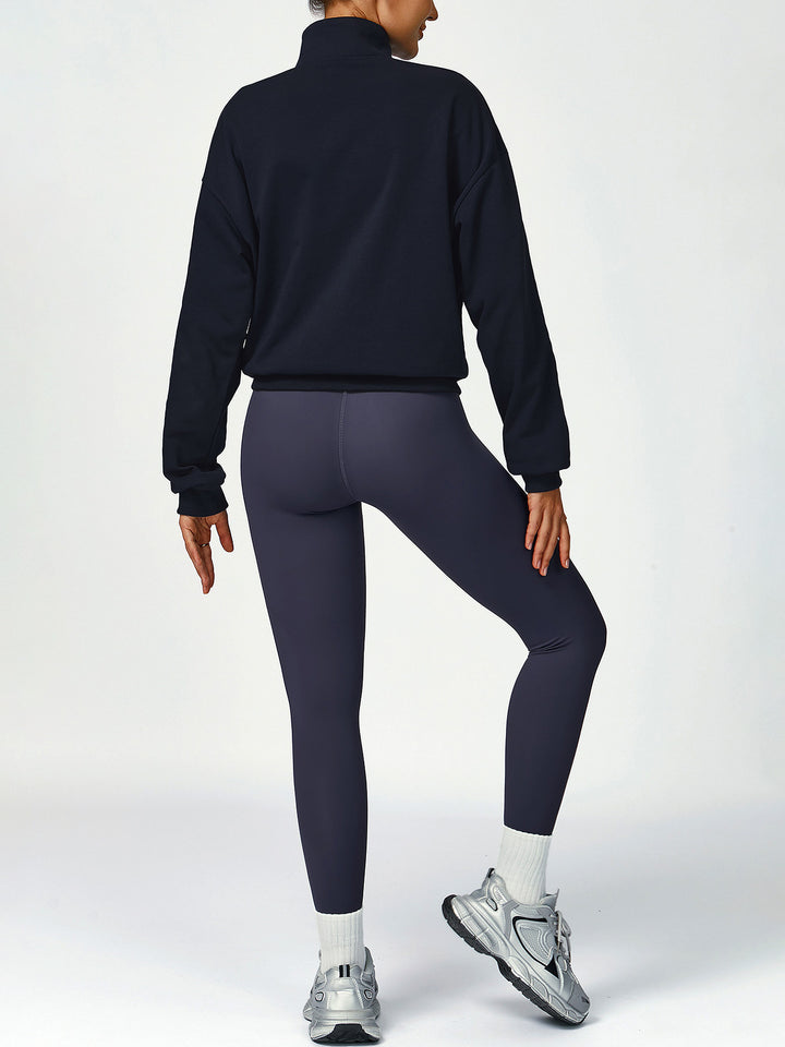 Terry Stand Collar Half-Zip Long Sleeve
