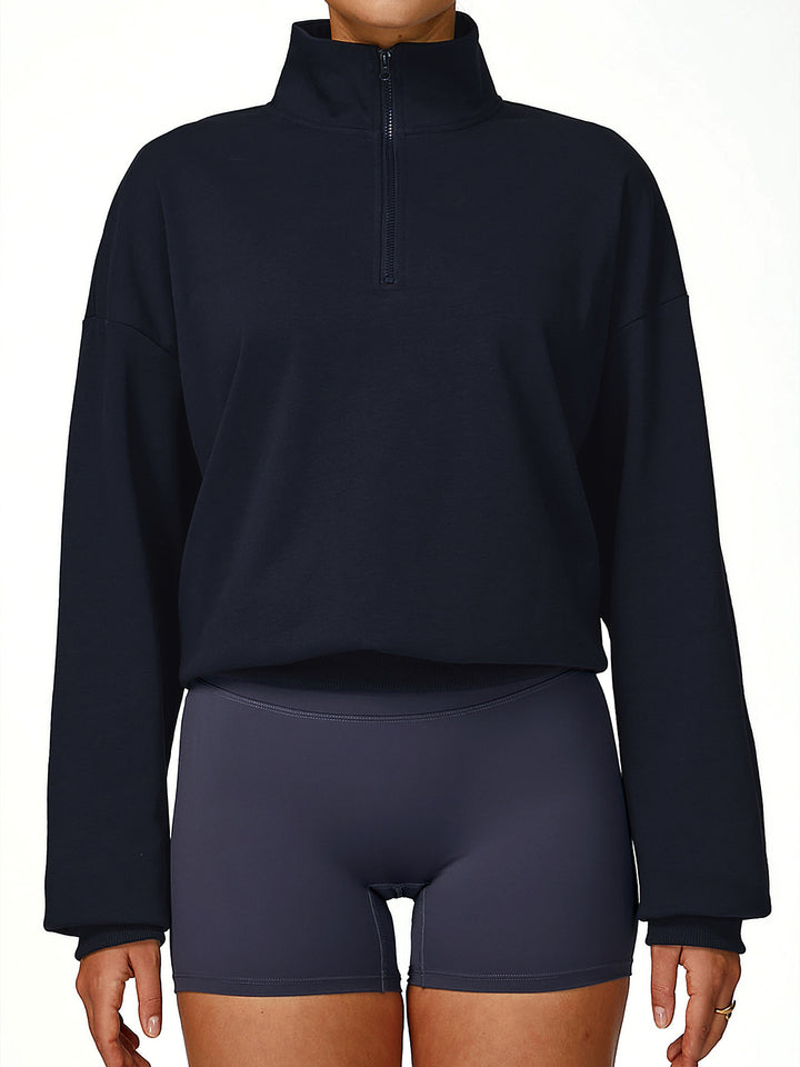 Terry Stand Collar Half-Zip Long Sleeve