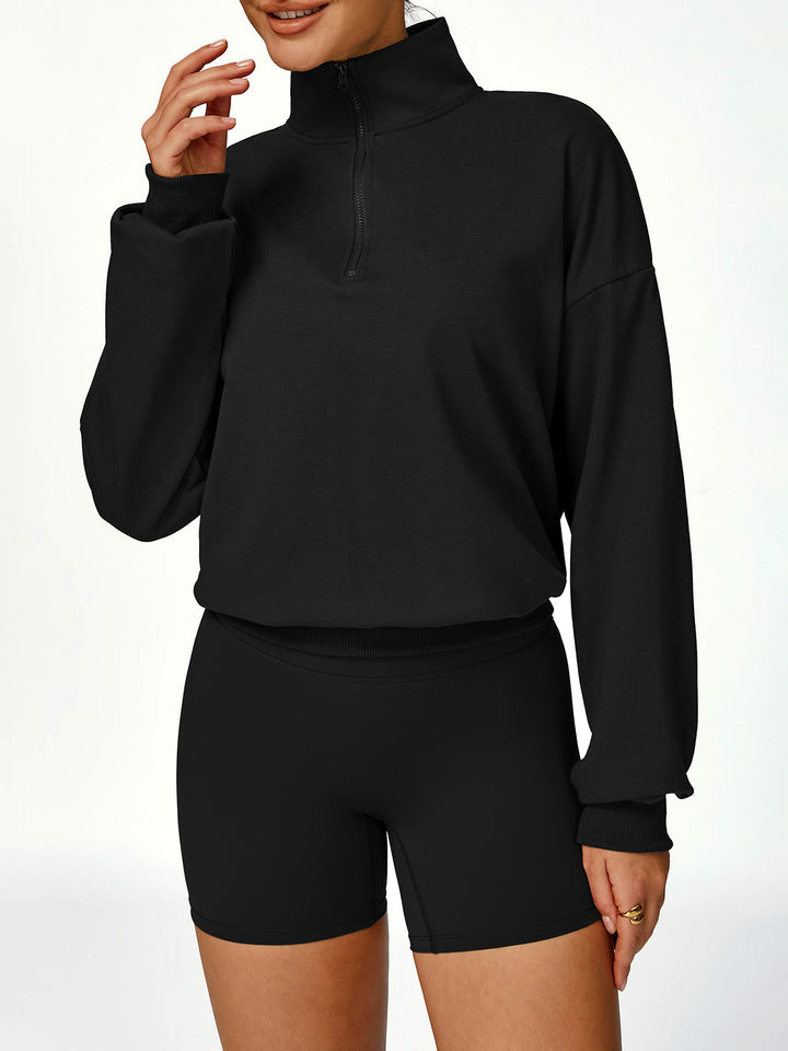 Terry Stand Collar Half-Zip Long Sleeve