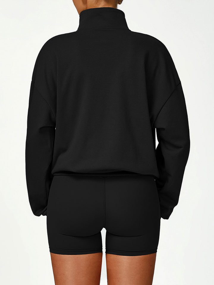 Terry Stand Collar Half-Zip Long Sleeve