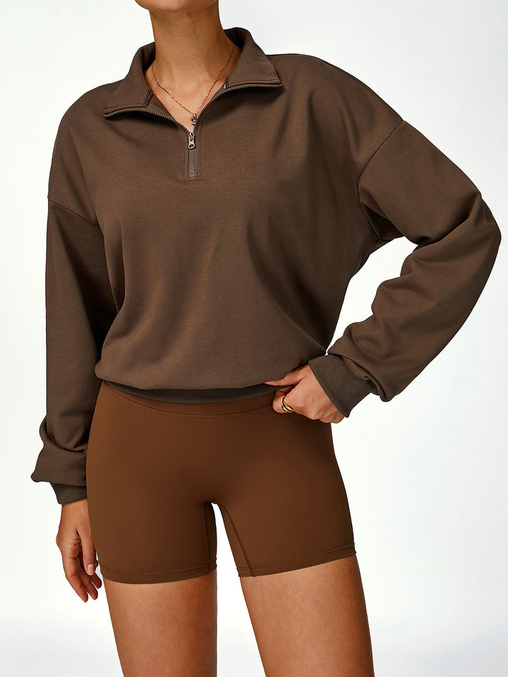 Terry Stand Collar Half-Zip Long Sleeve