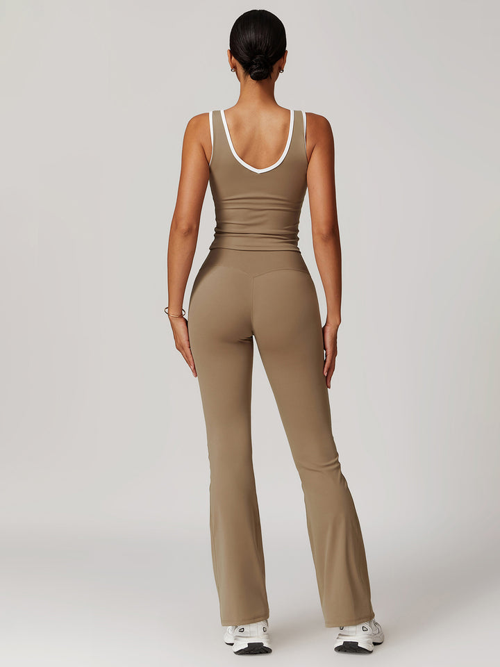 V-Neck Active Top with Contrast Trim & Hollow Back