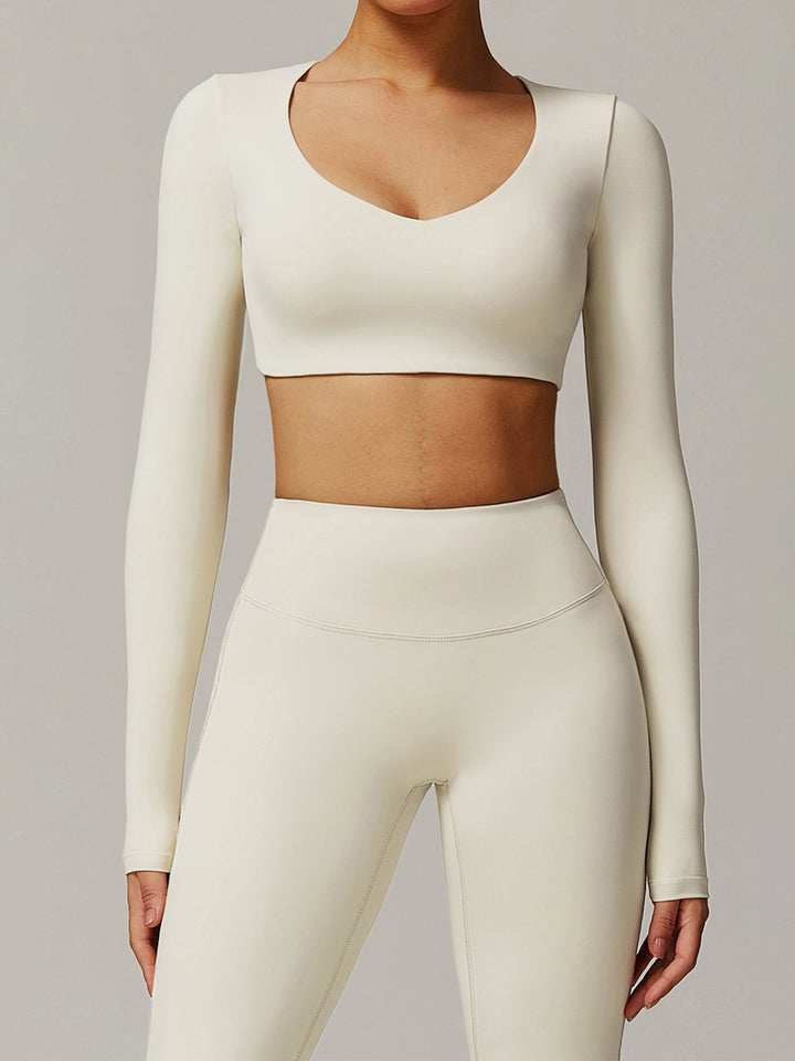 V-Neck Long Sleeve Mid-Length Sports Tops