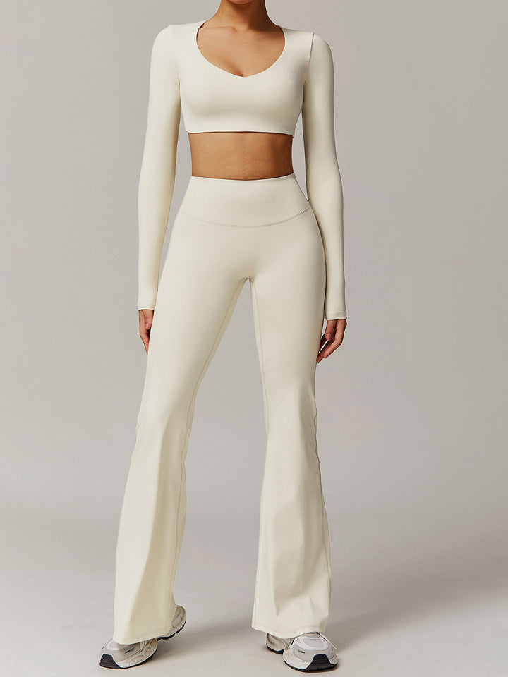 V-Neck Long Sleeve Mid-Length Sports Tops