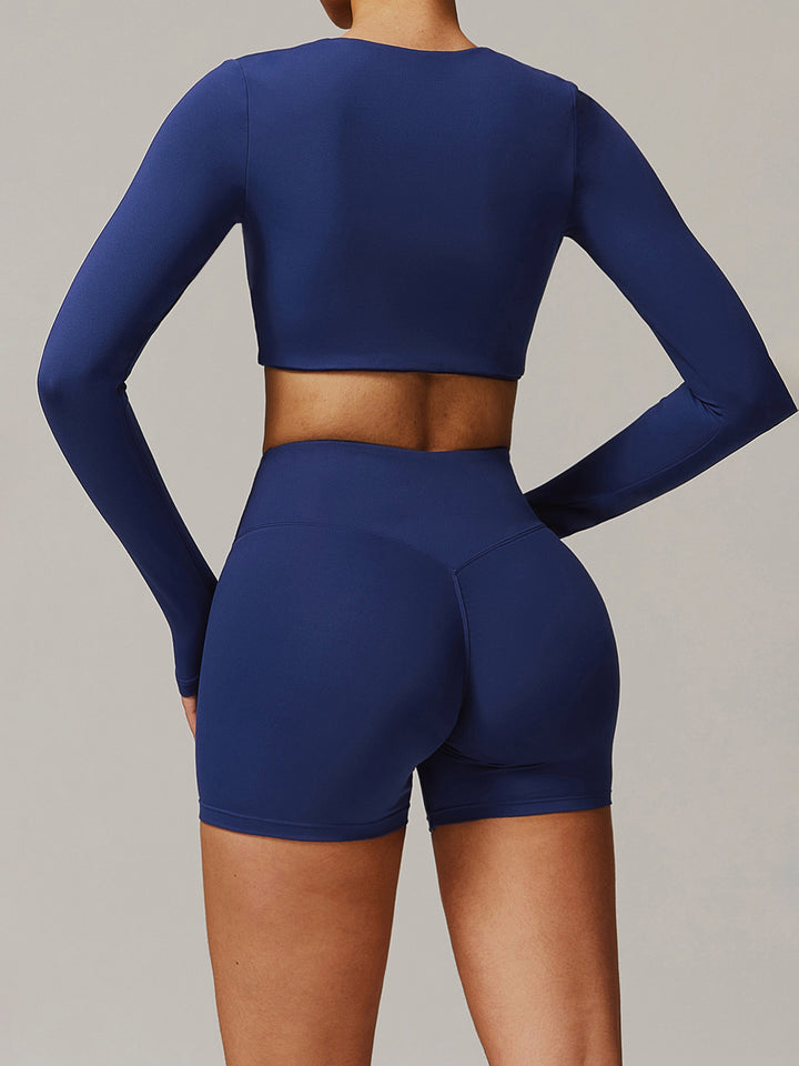 V-Neck Long Sleeve Mid-Length Sports Tops