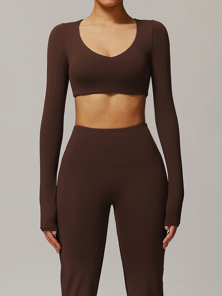V-Neck Long Sleeve Mid-Length Sports Tops