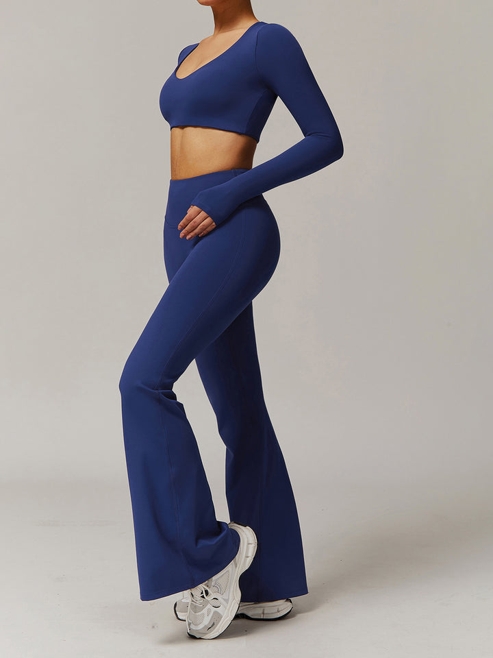 V-Neck Long Sleeve Mid-Length Sports Tops