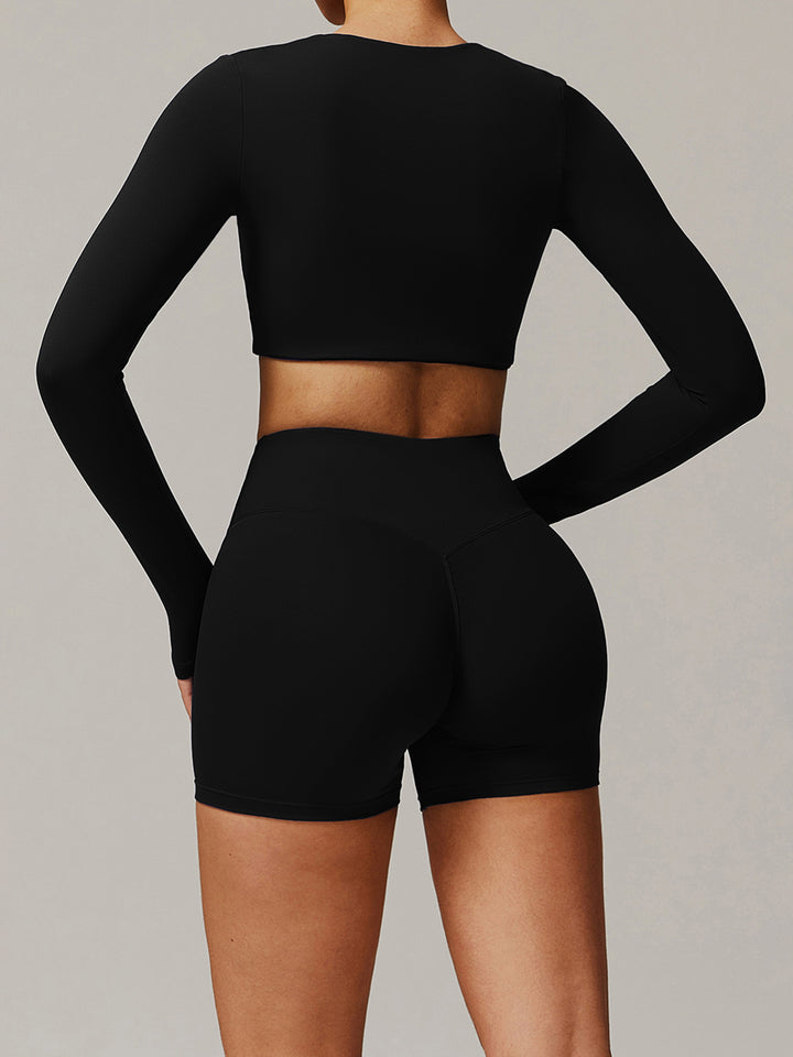 V-Neck Long Sleeve Mid-Length Sports Tops