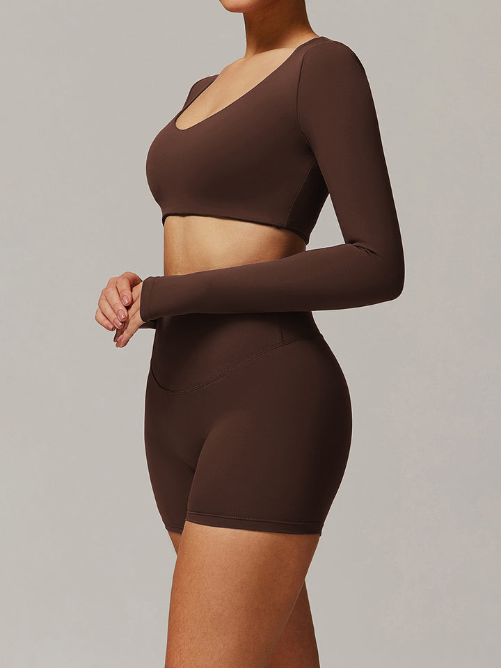 V-Neck Long Sleeve Mid-Length Sports Tops