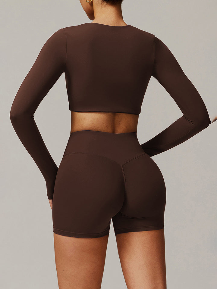 V-Neck Long Sleeve Mid-Length Sports Tops