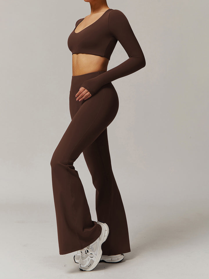 V-Neck Long Sleeve Mid-Length Sports Tops