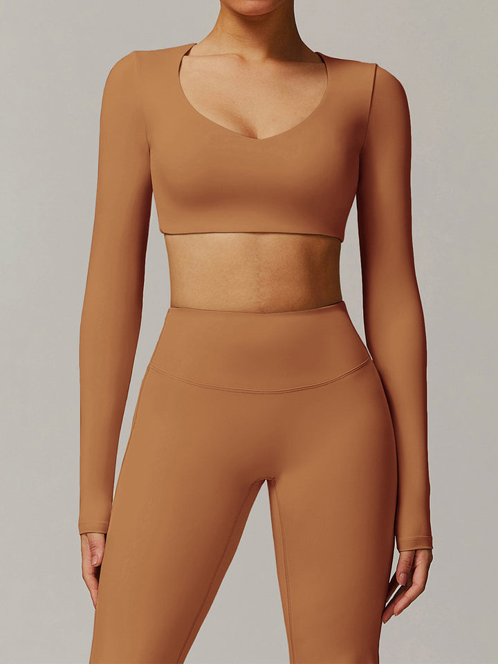 V-Neck Long Sleeve Mid-Length Sports Tops