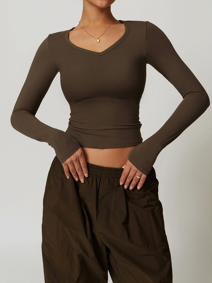V-Neck Slim Fit Long Sleeve Top