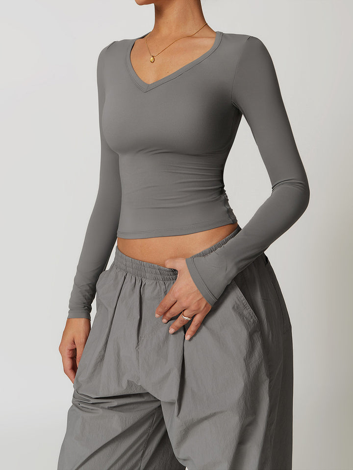 V-Neck Slim Fit Long Sleeve Top