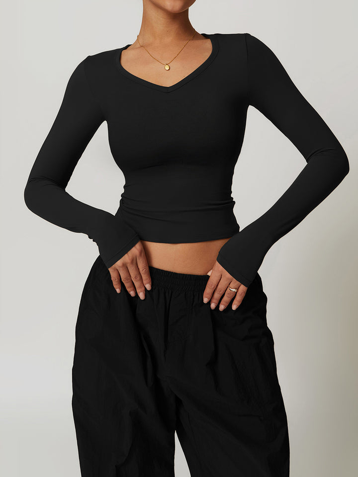 V-Neck Slim Fit Long Sleeve Top